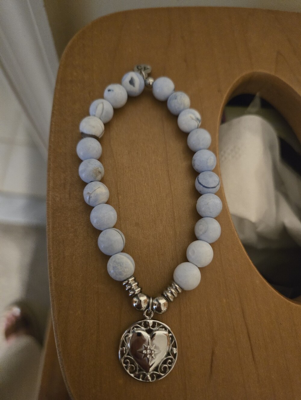 Tjazelle Friendship Heart Charm With Light Blue White Agate Gemstone Bracelet